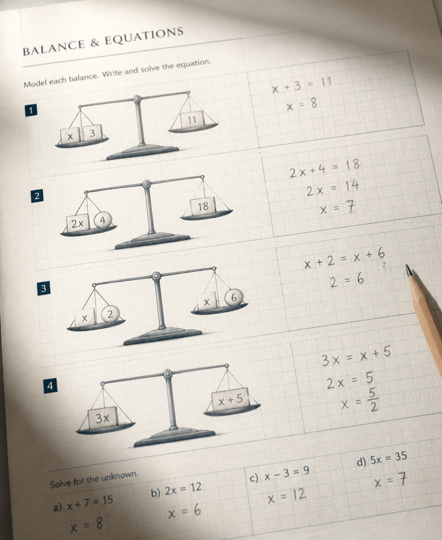Printed worksheet on a desk